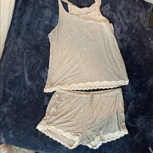 Gray Lace Trim Pajama Set